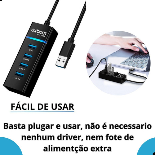 Hub Usb 3.0 Extensor 4 Entradas Impressora, Notebook, Game