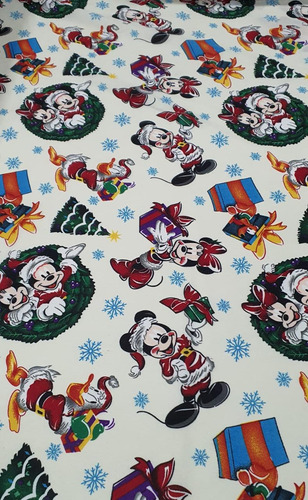 Tecido Oxford Natalino Mickey Fundo Branco