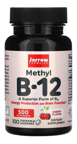 Suplemento en comprimidos masticables Jarrow Formulas  Methyl Methyl B-12 vitamina b12 sabor cereza en pote 100 un