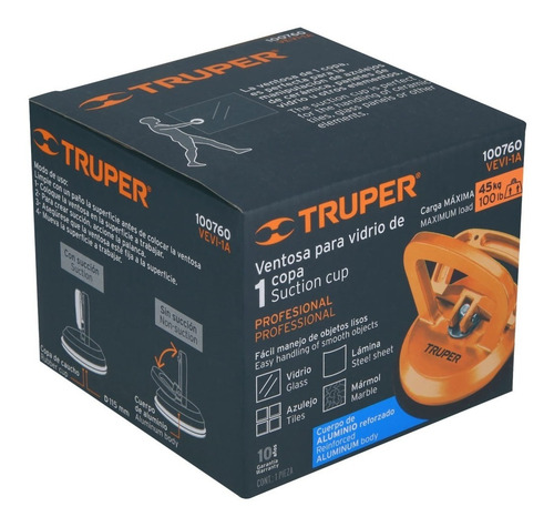 Ventosa De Aluminio Para Vidrio, 1 Copa De Succión, Truper