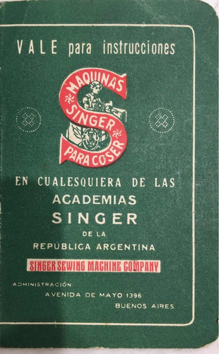 Carnet Original Curso En Academias Singer Año 1925