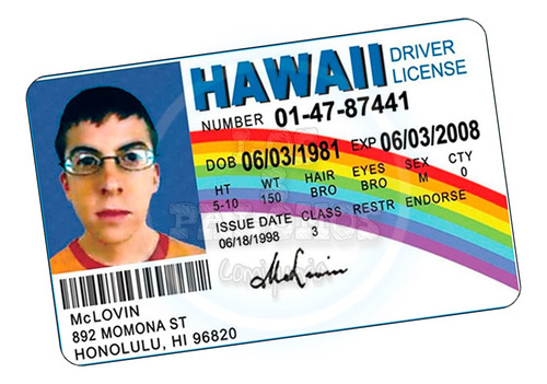 Credencial Superbad Licencia De Conducir Mclovin Supercool 