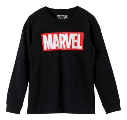 Polera Manga Larga Niño Logo Negro Marvel