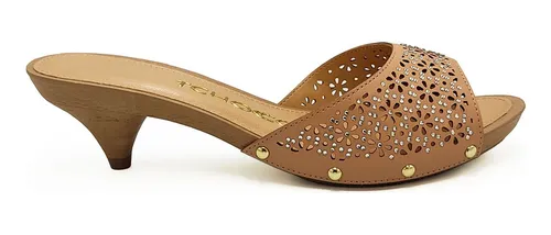 Tamanco Tchocco Salto Baixo Ros Nude Moda Retr Stras 47401