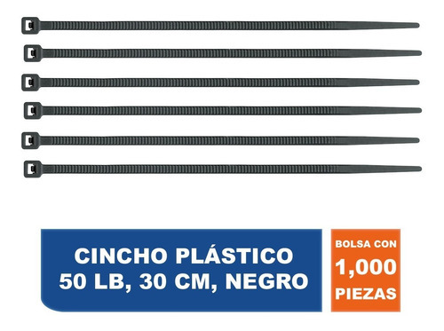 Cincho Plástico, 50lb, 30cm, Negro, Bolsa C/1000 Pzs   47472 Color Negro