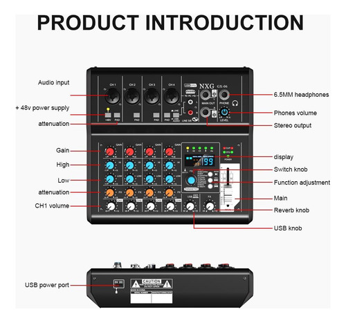 Yamnweo Gx-06 Mezclador De Audio Portátil De 6 Canales Con