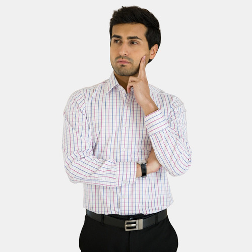 Camisa Cuadros Hombre Slim Fit - Gold White