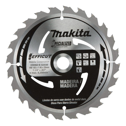 Disco Sierra Circular Makita B-62038 185mm 7 1/4 24dt Mkb