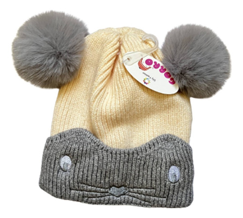 Gorro Invierno Infantil De Lana Diseño Raton Con Pompon