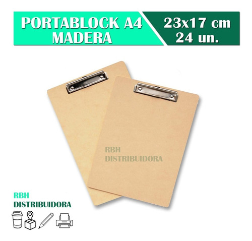 Portablock Porta Block Madera A4 Tabla Con Clip Caja X24