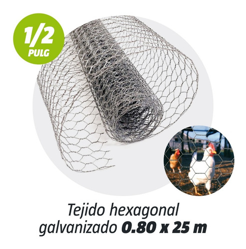 Imagen 1 de 5 de Tejido Malla Hexagonal Galv. 1/2' X 0.80 Mt. X 25 Mts Kroner