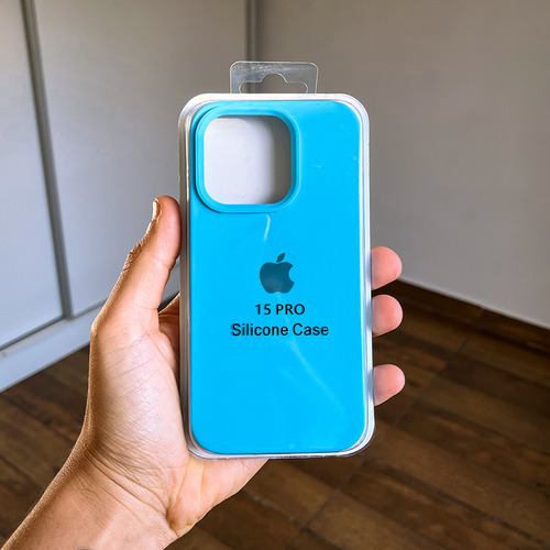 Funda Silicona Iphone 15 Pro Silicone Case Celeste Lisa