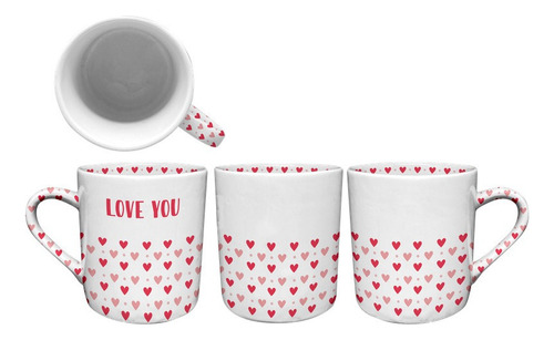 Caneca Decor Reta 300ml - Amor Namorados Coracoes Love You Cor Branco