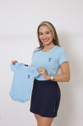 Kit Mãe E Bebe Camiseta E Body Azul Claro