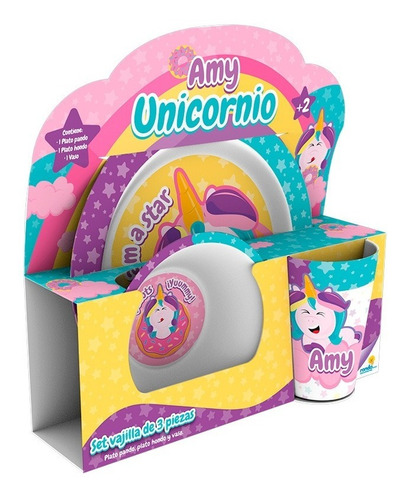 Set De Melamina 3 Pzas Unicornio Surtido