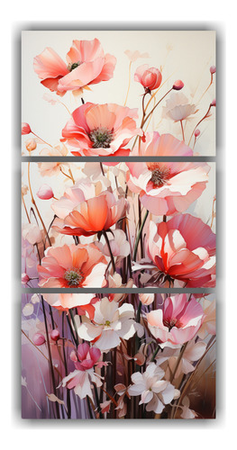 75x150cm Cuadro Tríptico Abstracto Flores Amapolas Blanco Y