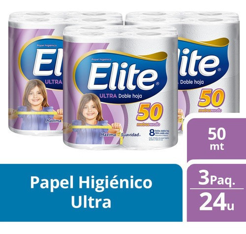 3 Paquetes Papel Higiénico Elite Ultra 8 Un 50 Mt