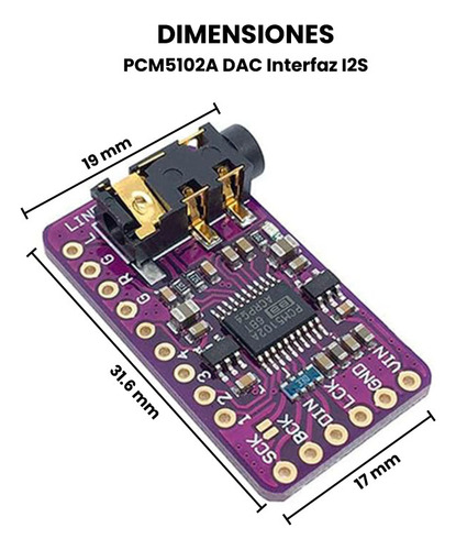 Pcm5102a Dac Interfaz I2s Para Reproductor De Formato Phat Color Violeta