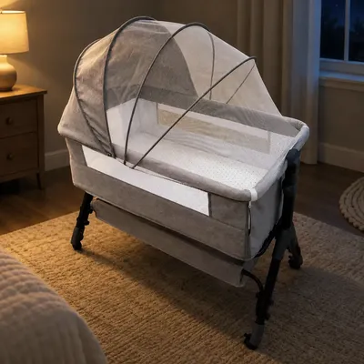 Berço Portátil Moisés Balanço Mosquiteiro Bumper Kids Cinzac Outono Cinza