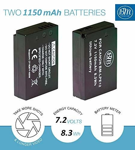 Imagen 2 de 8 de Bm Premium 2-pack Of Lp-e12 Baterías Y Cargador Para Canon