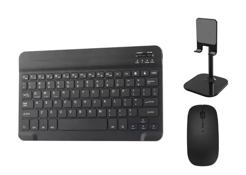 Kit Teclado Inalámbrico Mouse Recargable Bluetooth + Soporte para Tablet o  Celular