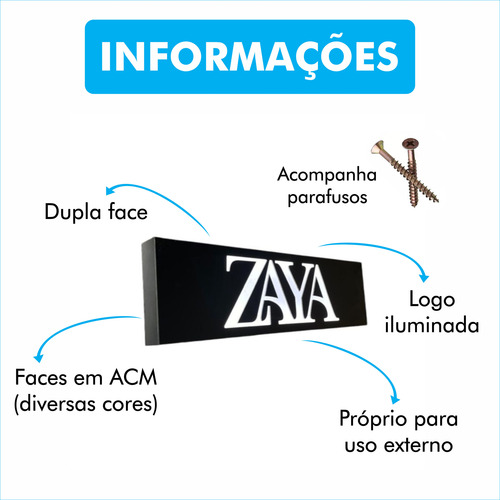 Placa Luminoso Retangular Em Acm Vazado Led Logo Dupla Face