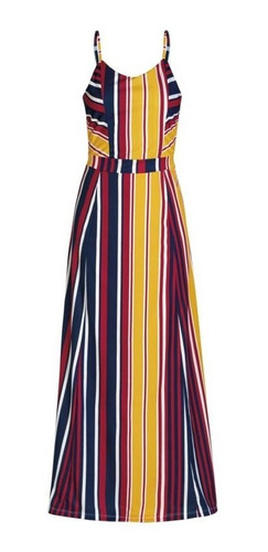 Imagem 3 de 5 de Vestido Longo Feminino Listrado Moda Evangélica 3086227