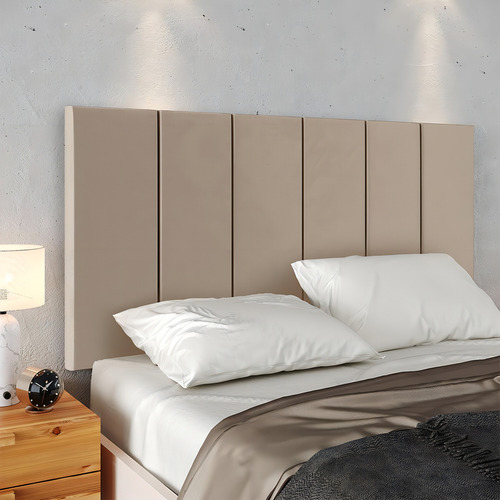 Cabeceira Acolchoada Modular 1,4 Kit Mesa Auxiliar Cama Luxo Cor Bege Suede | Off/cinamomo