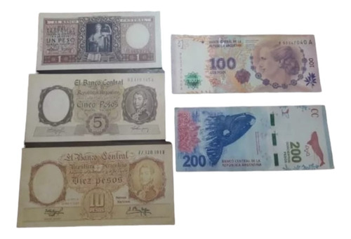 1, 5 Y 10 Pesos Moneda Nacional + $100 Y $200 De Reposición