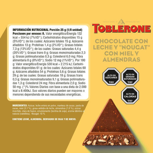 4xchocolate Toblerone Leche Con Nougat De Miel Almendra 200g