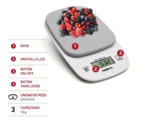 Imagen 6 de 10 de Balanza De Cocina 3 Kilos Con Bowl Incluido Digital Electro