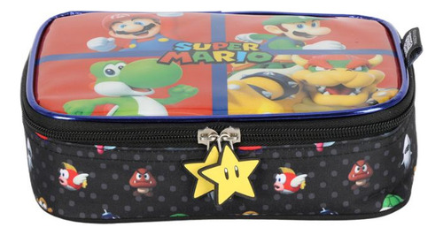 Mochila Costas Super Mario Infantil Estojo Box 100 Pens Cor Vermelho