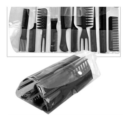 Set De 10 Peines De Peluquería Kit Barbero Cepillo