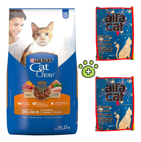 Alimento Cat Chow Delimix De 15kg + 12 Kg De Arena Alfa Cat