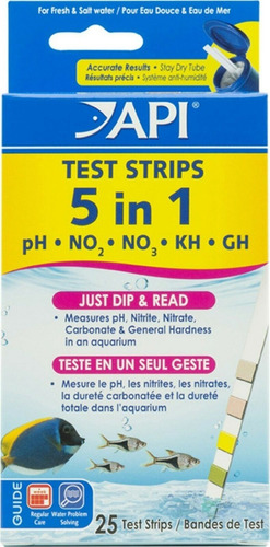 Test Api 5 En 1 Strips 25 Tiras Ph No2 No3 Kh Gh Acuarios 