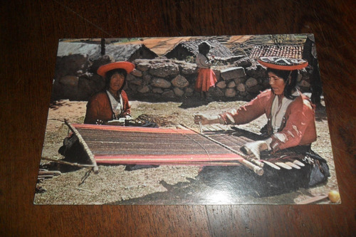 Antigua Tarjeta Postal Cuzco Peru Tejido En Telar Artesanal