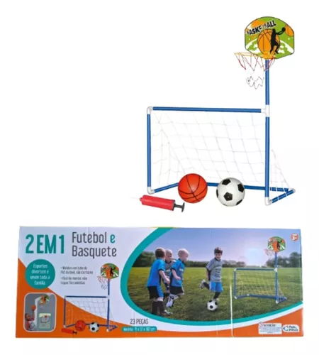 Jogo Infantil Futebol E Basquete C/ Gol Cesta Rede E 2 Bolas