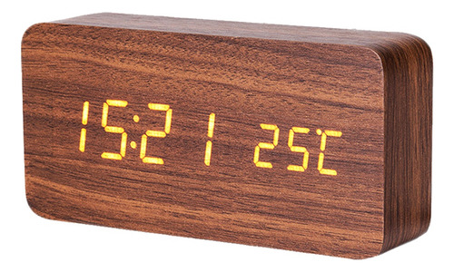 Reloj Despertador Led Moderno De Madera Con Calendario Y Ter