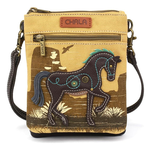 Chala Safari Horse Doble Bolsillo Xbody - Marrón