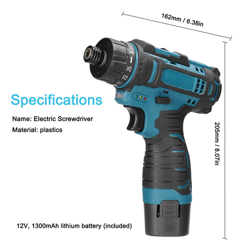 Destornillador De 12 V Con Par Ajustable, 2 Modos De Control