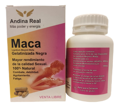 Maca Gelatinizada Negra Andina Real Apto Celiaco 60 Caps