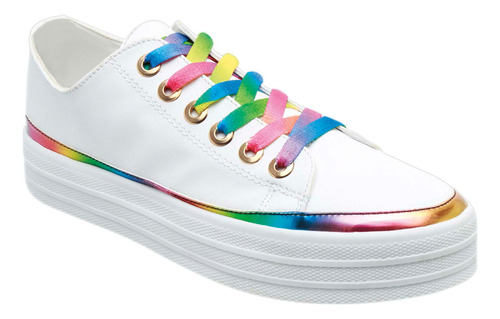 Tenis Blancos De Mujer Agujetas Arcoiris Plataforma Fareli