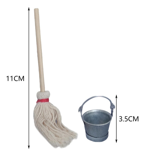 2 Tiny Mop And Bucket Set 1:12 Dollhouse Accessories Party