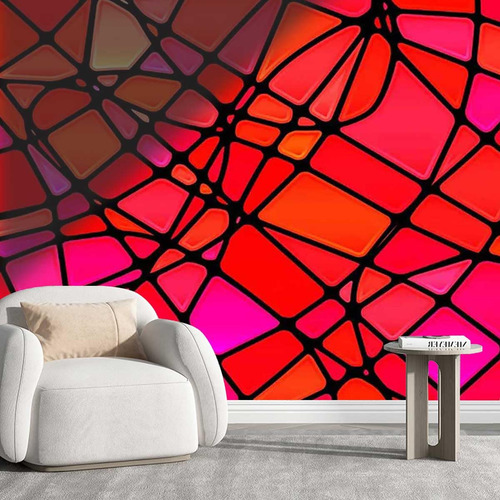 Papel Tapiz Removible Pintura Mural Roja Mosaico Rojo Rosa