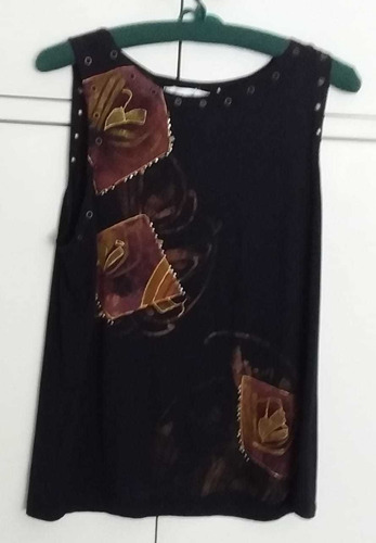 Remera Negra Usada Mujer Talle M Pintada A Mano C/accesorios