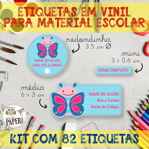 Imagem 3 de 10 de Kit Com 82 Etiquetas Escolares Em Vinil - Skip Hop =)