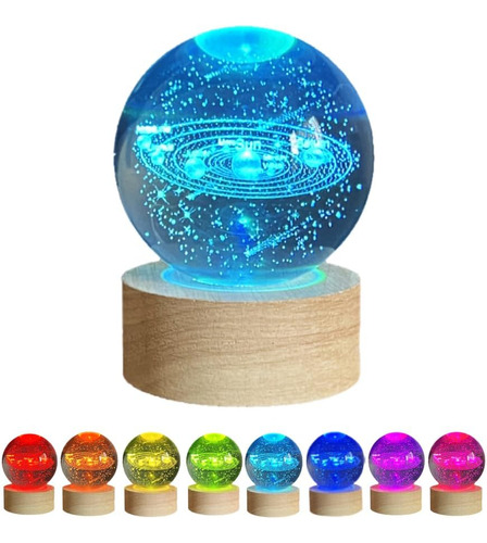 Luz Nocturna Bola Cristal Sistema Solar, Lámpara Colorida