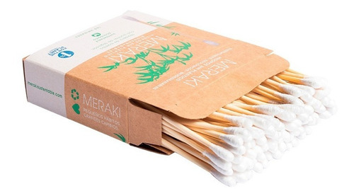 Imagen 3 de 6 de Hisopos De Bambú Biodegradables Vegano Meraki Caja X 100 Uni