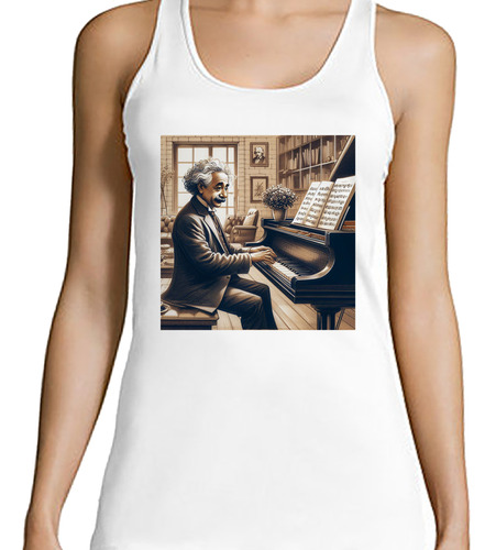 Musculosa Mujer Einstein Tocando Piano Musica Teclado