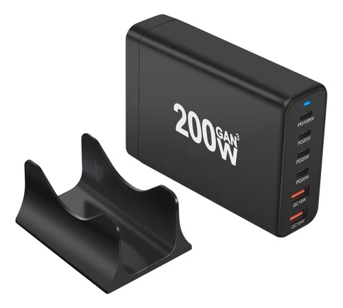 Cargador Gan De 120 W Y 200 W, 6 Puertos, Usb Tipo C, Cargad